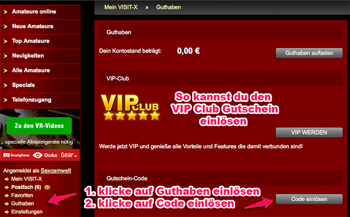 Visit-X Gutschein Code einlösen